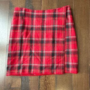 Eddie Bauer tartan plaid wool mini skirt womens size 10 red Christmas holiday pa